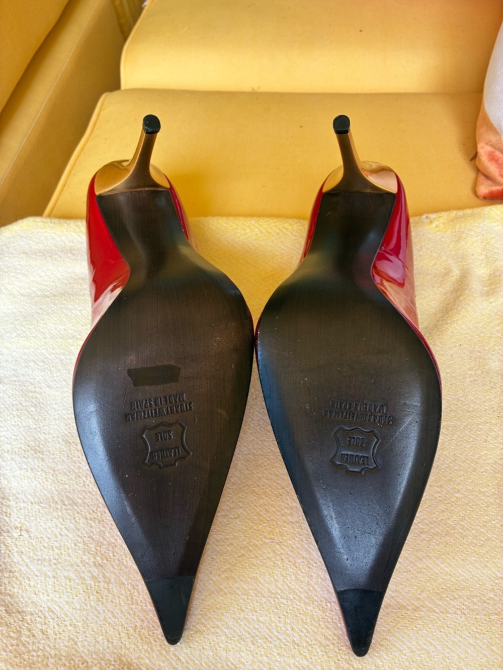 Stuart Weitzman Red Patent Pointed Toe Stiletto Pumps - Picture 7 of 9